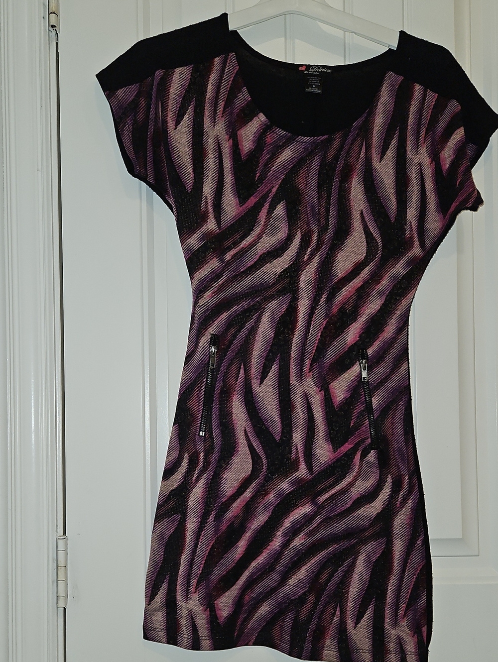 Delirious Black and Purple Zebra-Pattern Mini Dress